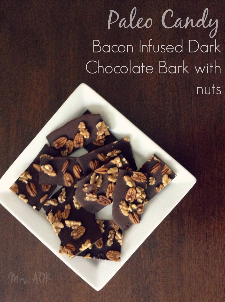 Paleo Candy Bacon Infused Chocolate Bark with Nuts #Paleo