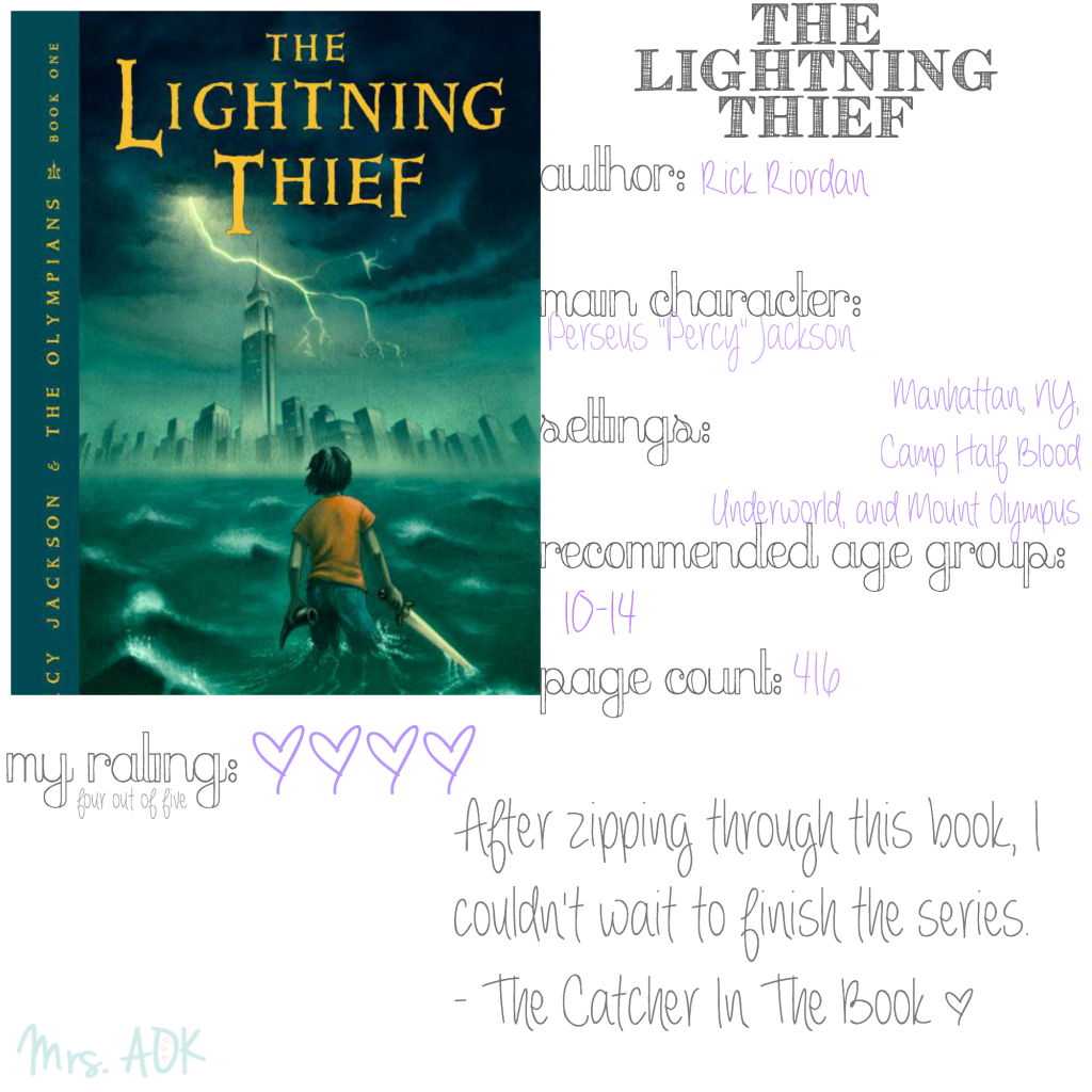 The Lightning Thief #BookReview #TheCatcherInTheBook #TweenLit #SummerReading
