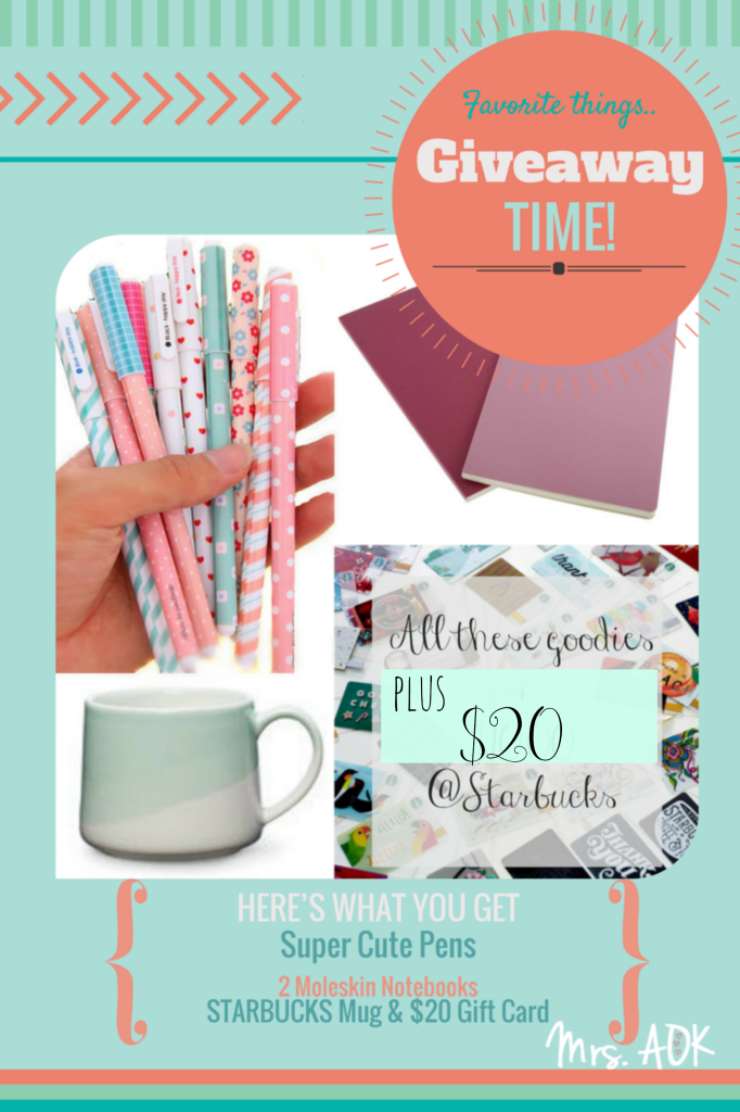 A Few of My Favorite Things Giveaway| Giveaway Blog Hop| Starbucks| Pens & Paper|