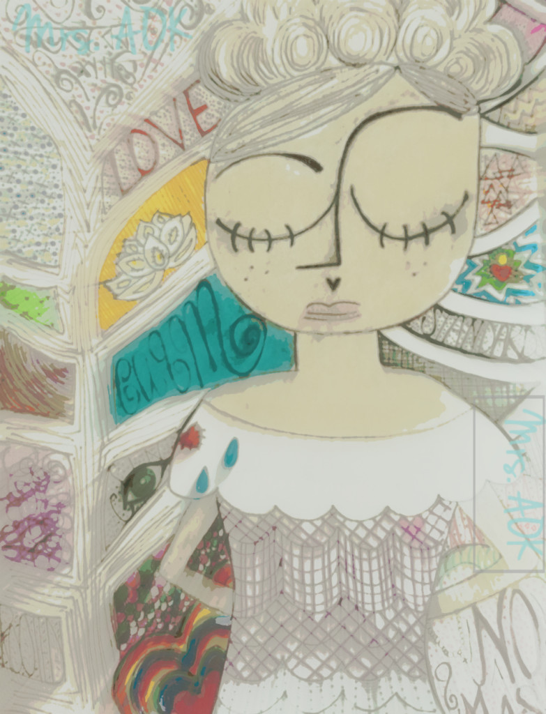 Art journal page: girl with the heart on her sleeve