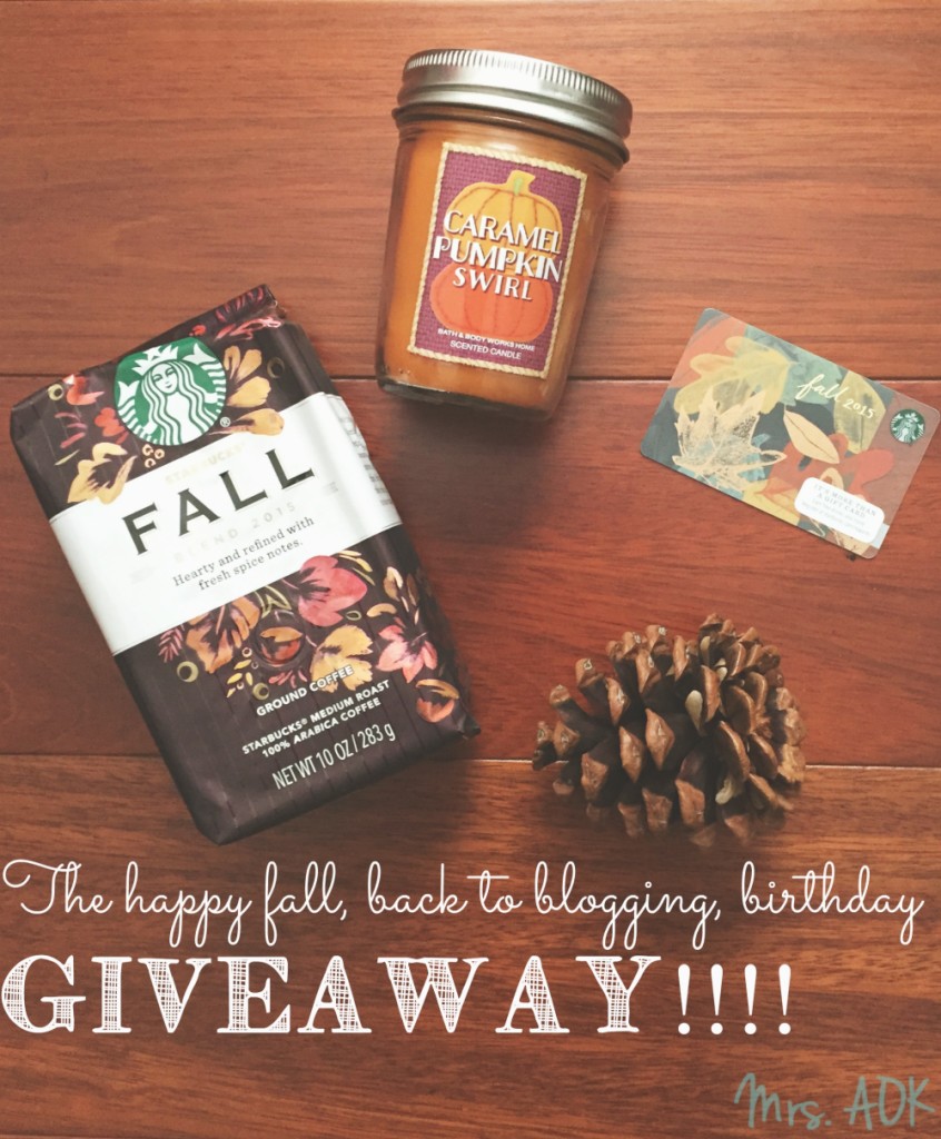 The Happy Fall, Back to Blogging, Birthday Giveaway!!! I'm so happy for the start of fall, back to blogging after my hiatus, and my birthday, so I decided we should celebrate in true fall fashion!!  No need to follow, like, heart, and hula hoop just take a guess . :) 