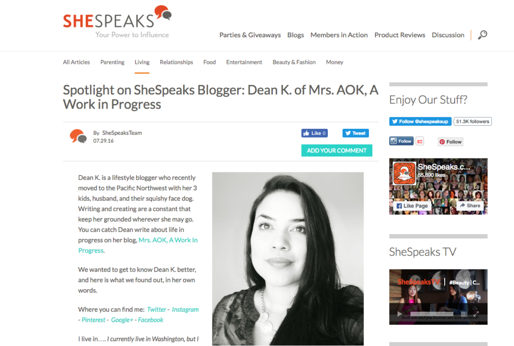 Mrs. AOK, A Work In Progress featured on She Speaks