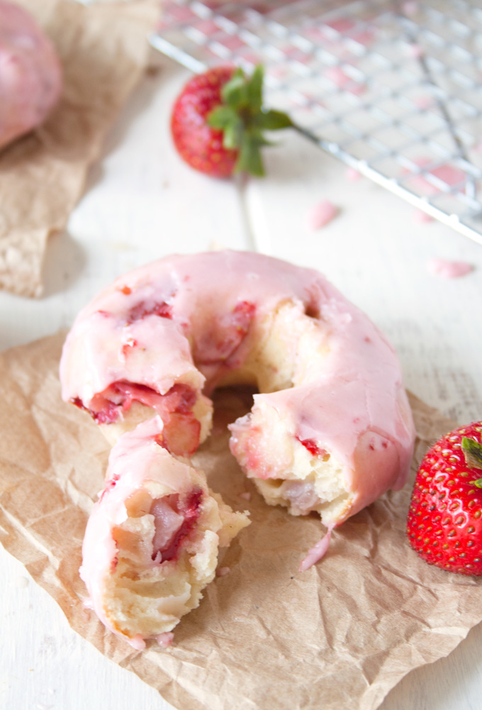 10 Donuts I want in my belly RIGHT NOW!! Strawberry Buttermilk Donuts with Strawberry Glaze VIA A Happy Food Dance