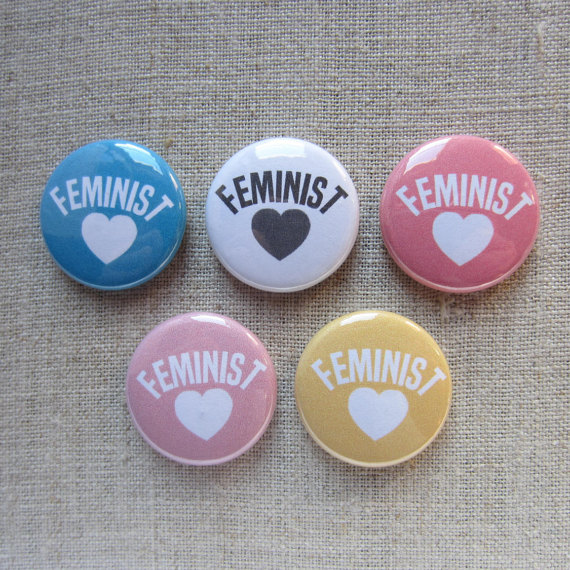 Feminist 5 pack button set via Hearts and Cats 